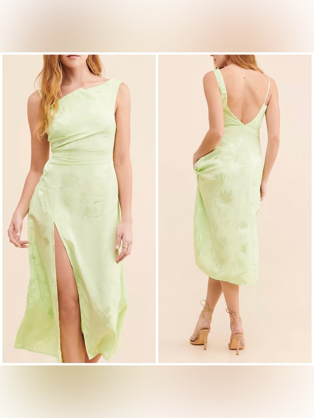 For Love & Lemons Ilana Satin Midi Dress with Thigh Slit